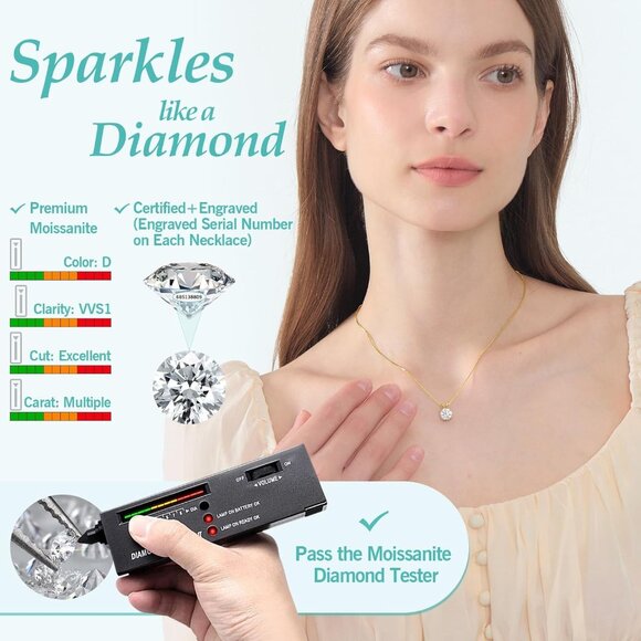 Moissanite Solitaire Necklace for Women 1-3 Carat Lab Grown Diamond Pendant Silv - Picture 2 of 9